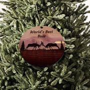 Worlds Best Boss Elk Battle - Cedar Ornament