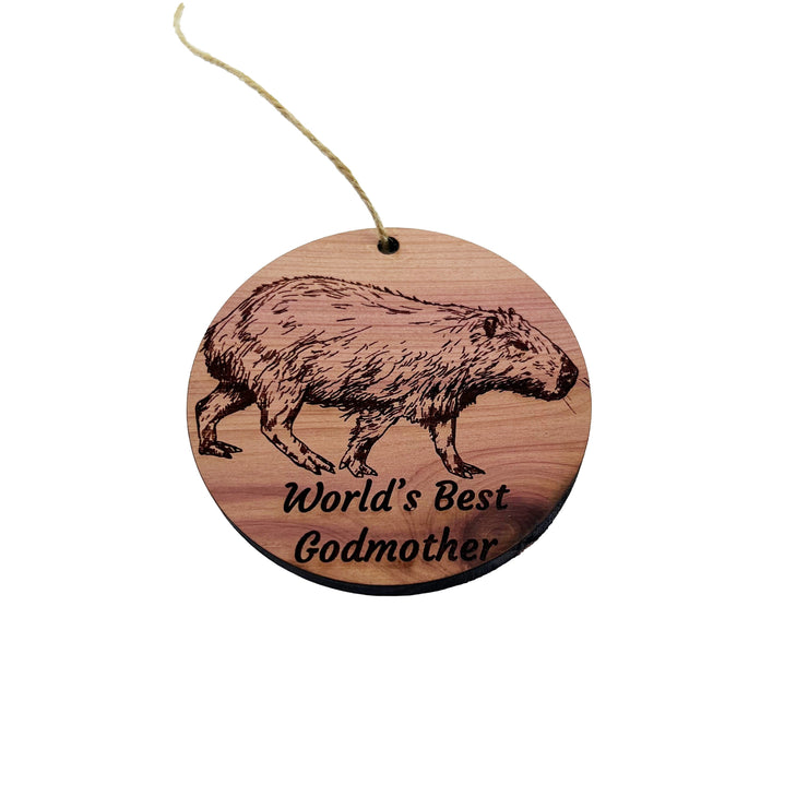 Worlds Best Godmother Capybara - Cedar Ornament