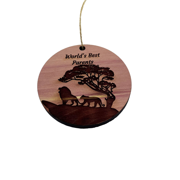 Worlds Best Parents Lion Couple - Cedar Ornament