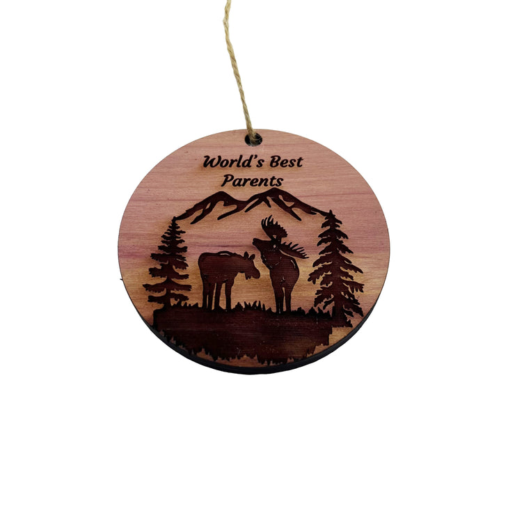 Worlds Best Parents Moose Couple - Cedar Ornament