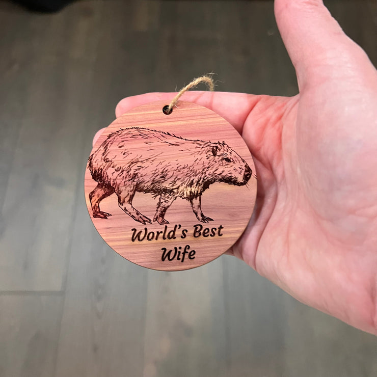 Worlds Best Wife Capybara - Cedar Ornament