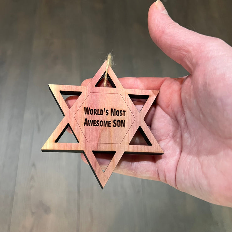 Worlds most awesome Son Star of David - Cedar Ornament