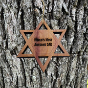 Worlds most awesome dad Star of David - Cedar Ornament