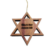 Worlds most awesome dad Star of David - Cedar Ornament